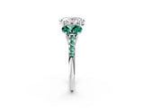 White gold Three-Stone Oval Cut Diamond Ring with Round with Green Sapphire side stone Pavé Band and Prong Setting_14