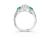 White gold Three-Stone Oval Cut Diamond Ring with Round with Green Sapphire side stone Pavé Band and Prong Setting_15