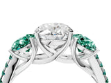 White gold Three-Stone Oval Cut Diamond Ring with Round with Green Sapphire side stone Pavé Band and Prong Setting_16