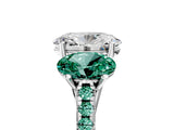 White gold Three-Stone Oval Cut Diamond Ring with Round with Green Sapphire side stone Pavé Band and Prong Setting_17