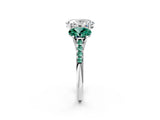 White gold Three-Stone Oval Cut Diamond Ring with Round with Green Sapphire side stone Pavé Band and Prong Setting_2