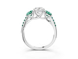 White gold Three-Stone Oval Cut Diamond Ring with Round with Green Sapphire side stone Pavé Band and Prong Setting_3
