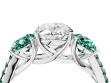 White gold Three-Stone Oval Cut Diamond Ring with Round with Green Sapphire side stone Pavé Band and Prong Setting_4