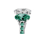White gold Three-Stone Oval Cut Diamond Ring with Round with Green Sapphire side stone Pavé Band and Prong Setting_5