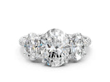 White gold Three-Stone Oval Cut Diamond Ring with Round with Moissanite side stone Pavé Band and Prong Setting_12