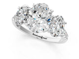 White gold Three-Stone Oval Cut Diamond Ring with Round with Moissanite side stone Pavé Band and Prong Setting_13