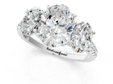 White gold Three-Stone Oval Cut Diamond Ring with Round with Moissanite side stone Pavé Band and Prong Setting_19