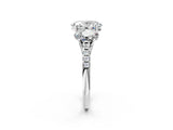 White gold Three-Stone Oval Cut Diamond Ring with Round with Moissanite side stone Pavé Band and Prong Setting_2