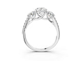 White gold Three-Stone Oval Cut Diamond Ring with Round with Moissanite side stone Pavé Band and Prong Setting_3