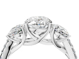 White gold Three-Stone Oval Cut Diamond Ring with Round with Moissanite side stone Pavé Band and Prong Setting_4