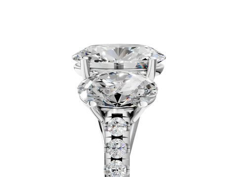White gold Three-Stone Oval Cut Diamond Ring with Round with Moissanite side stone Pavé Band and Prong Setting_5