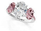 White gold Three-Stone Oval Cut Diamond Ring with Round with Morganite side stone Pavé Band and Prong Setting_1