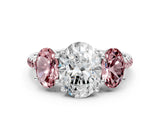 White gold Three-Stone Oval Cut Diamond Ring with Round with Morganite side stone Pavé Band and Prong Setting_12