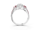 White gold Three-Stone Oval Cut Diamond Ring with Round with Morganite side stone Pavé Band and Prong Setting_15