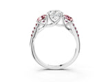 White gold Three-Stone Oval Cut Diamond Ring with Round with Morganite side stone Pavé Band and Prong Setting_3