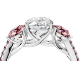 White gold Three-Stone Oval Cut Diamond Ring with Round with Morganite side stone Pavé Band and Prong Setting_4