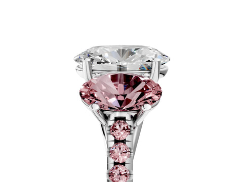 White gold Three-Stone Oval Cut Diamond Ring with Round with Morganite side stone Pavé Band and Prong Setting_5