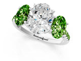 White gold Three-Stone Oval Cut Diamond Ring with Round with Peridot side stone Pavé Band and Prong Setting_13
