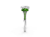 White gold Three-Stone Oval Cut Diamond Ring with Round with Peridot side stone Pavé Band and Prong Setting_14