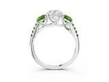 White gold Three-Stone Oval Cut Diamond Ring with Round with Peridot side stone Pavé Band and Prong Setting_15