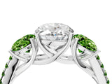 White gold Three-Stone Oval Cut Diamond Ring with Round with Peridot side stone Pavé Band and Prong Setting_16