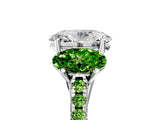 White gold Three-Stone Oval Cut Diamond Ring with Round with Peridot side stone Pavé Band and Prong Setting_17