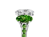 White gold Three-Stone Oval Cut Diamond Ring with Round with Peridot side stone Pavé Band and Prong Setting_5