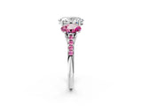 White gold Three-Stone Oval Cut Diamond Ring with Round with Pink Sapphire side stone Pavé Band and Prong Setting_14