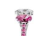 White gold Three-Stone Oval Cut Diamond Ring with Round with Pink Sapphire side stone Pavé Band and Prong Setting_17
