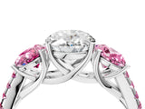 White gold Three-Stone Oval Cut Diamond Ring with Round with Pink Sapphire side stone Pavé Band and Prong Setting_4