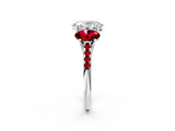 White gold Three-Stone Oval Cut Diamond Ring with Round with Ruby side stone Pavé Band and Prong Setting_14
