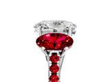 White gold Three-Stone Oval Cut Diamond Ring with Round with Ruby side stone Pavé Band and Prong Setting_5