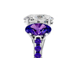 White gold Three-Stone Oval Cut Diamond Ring with Round with Tanzanite side stone Pavé Band and Prong Setting_5