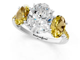 White gold Three-Stone Oval Cut Diamond Ring with Round with Yellow Sapphire side stone Pavé Band and Prong Setting_13