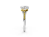 White gold Three-Stone Oval Cut Diamond Ring with Round with Yellow Sapphire side stone Pavé Band and Prong Setting_14