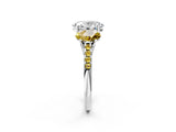 White gold Three-Stone Oval Cut Diamond Ring with Round with Yellow Sapphire side stone Pavé Band and Prong Setting_2