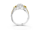 White gold Three-Stone Oval Cut Diamond Ring with Round with Yellow Sapphire side stone Pavé Band and Prong Setting_3