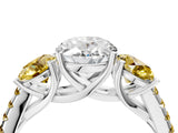 White gold Three-Stone Oval Cut Diamond Ring with Round with Yellow Sapphire side stone Pavé Band and Prong Setting_4