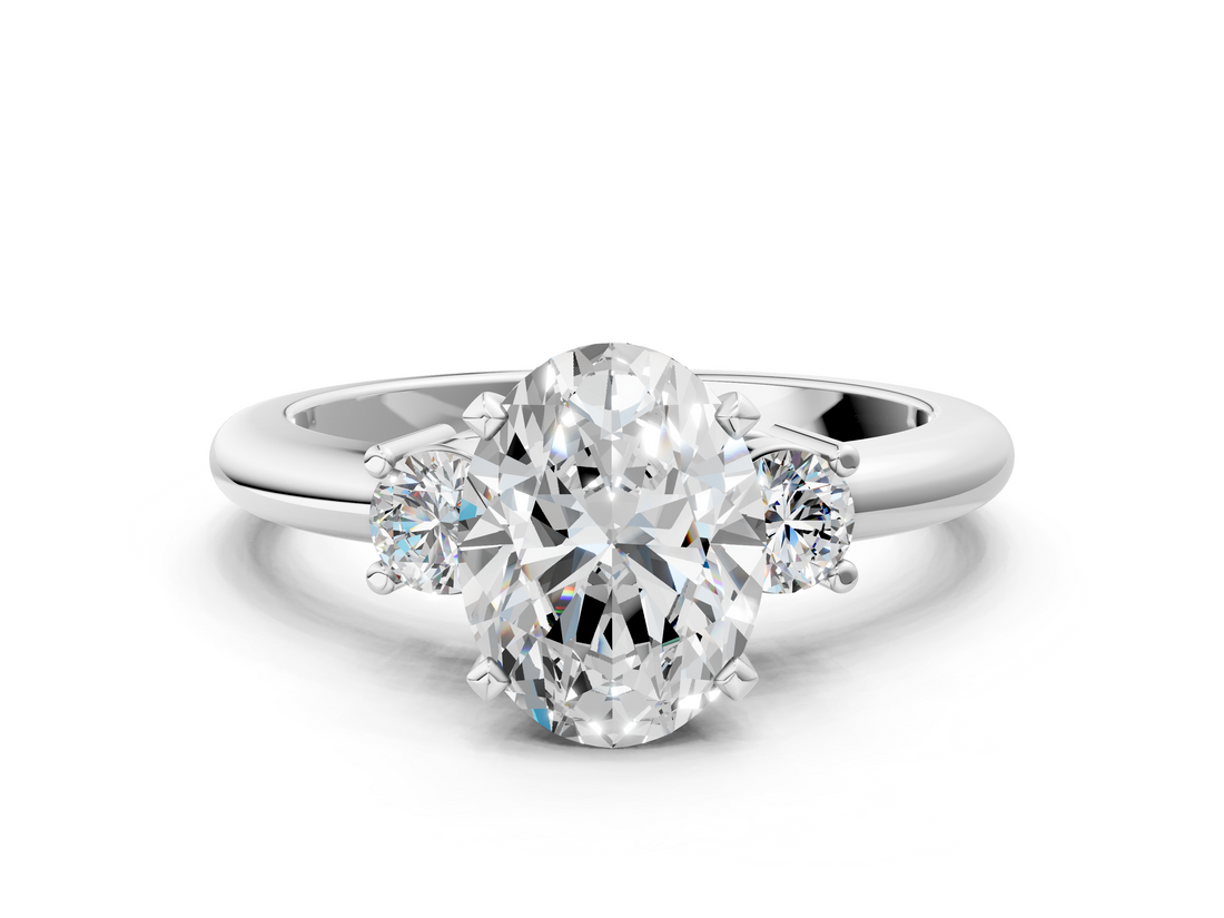 White gold Three-Stone Oval Cut Diamond Solitaire with Prong Setting and Classic Band_111