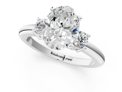 White gold Three-Stone Oval Cut Diamond Solitaire with Prong Setting and Classic Band_78