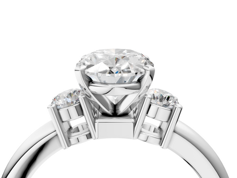 White gold Three-Stone Oval Cut Diamond Solitaire with Prong Setting and Classic Band_81