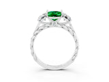 White gold Three-Stone Oval Cut Emerald Braided Band Ring with Four-Prong Setting_51