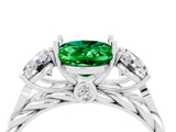 White gold Three-Stone Oval Cut Emerald Braided Band Ring with Four-Prong Setting_52