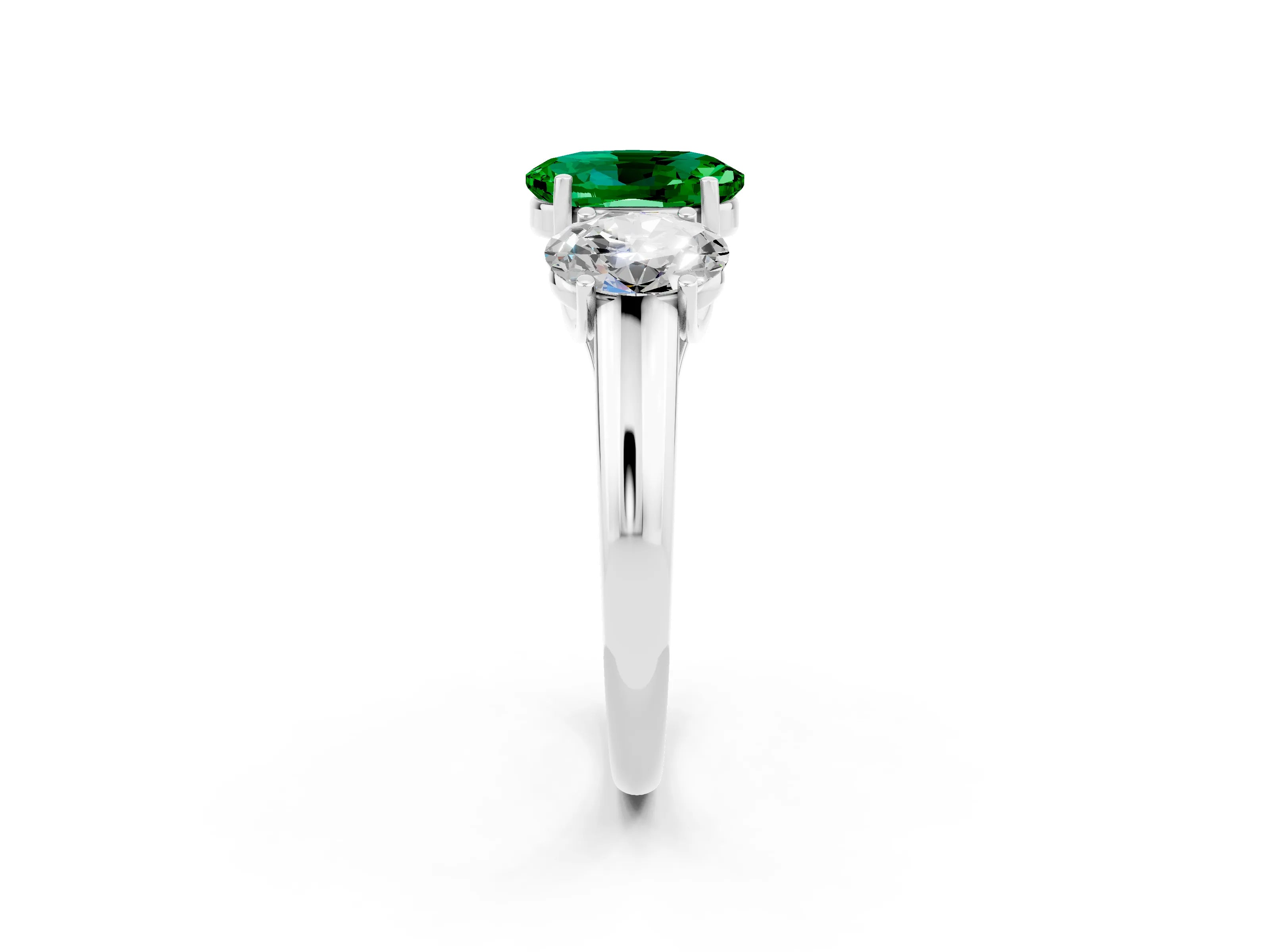 White gold Three-Stone Oval Cut Emerald Engagement Ring with Prong Setting_2