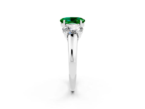 White gold Three-Stone Oval Cut Emerald Engagement Ring with Prong Setting_2