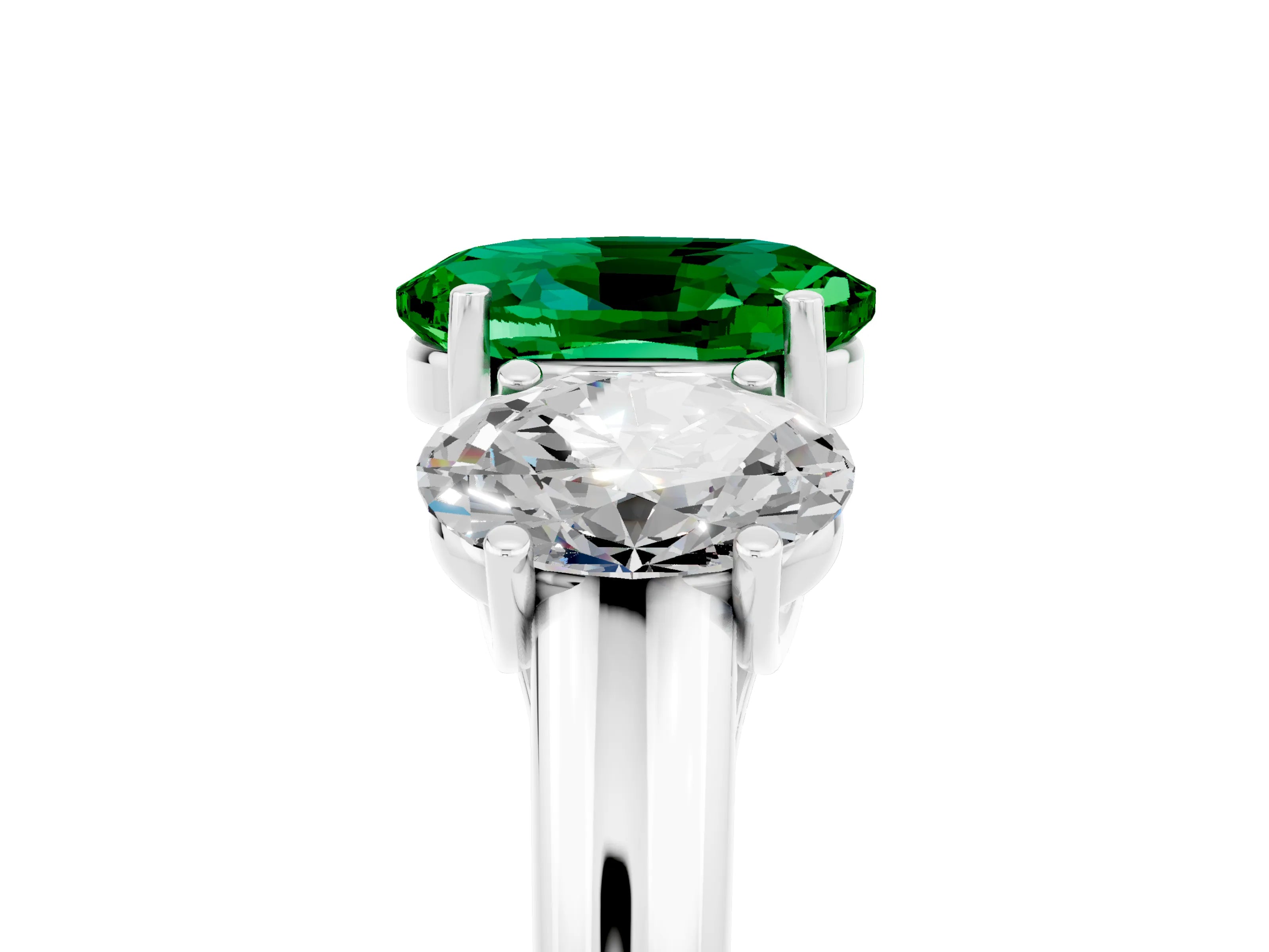 White gold Three-Stone Oval Cut Emerald Engagement Ring with Prong Setting_5