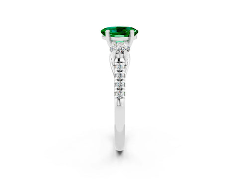 White gold Three-Stone Oval Cut Emerald Pavé Band with Four-Prong Setting_2