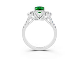 White gold Three-Stone Oval Cut Emerald Pavé Band with Four-Prong Setting_3
