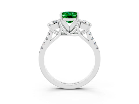 White gold Three-Stone Oval Cut Emerald Pavé Band with Four-Prong Setting_3