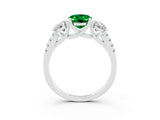 White gold Three-Stone Oval Cut Emerald Ring with Pavé Band and Prong Setting_15